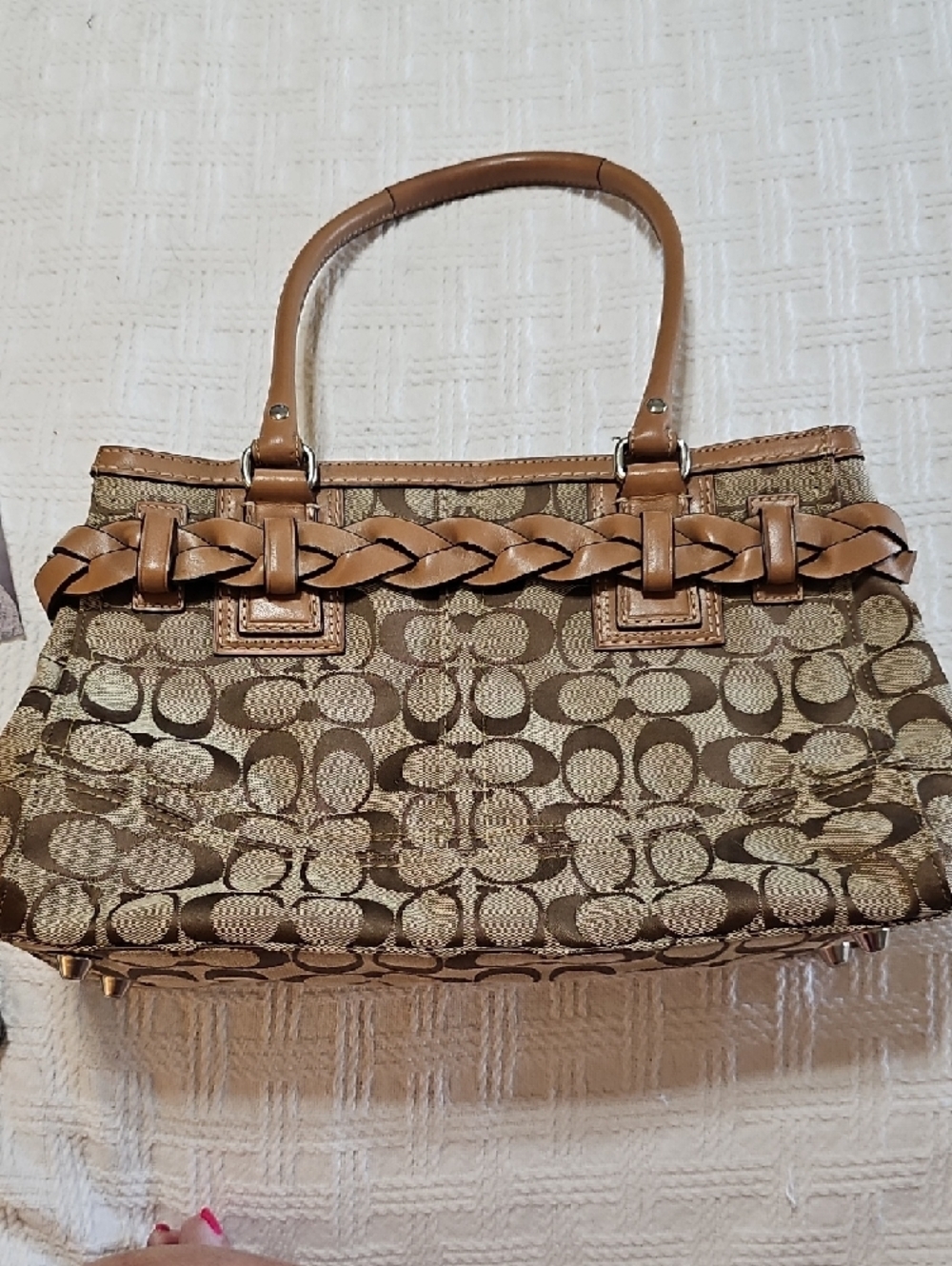 Coach Tan Signature Canvas Satchel with Leather Trim and Tassel - Picture 4 of 14
